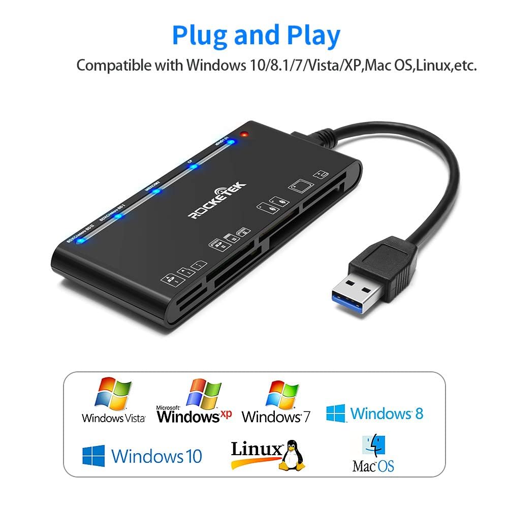 USB 3.0 Kartenleser 7 in 1 SD/TF/CF/MS/XD/Micro SD Speicherkartenleser mit USB3.0 (5Gbps) Super Speed, kompatibel mit Windows/Linux/Mac OS/Vista 5