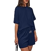 PRETTYGARDEN Women 2 Piece Lounge Sets Short Sleeve Shirts Workout Tops Shorts Matching Clothing 2026 Summer Vacation Outfits