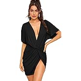 Floerns Women's Deep V Neck Twisted Plunging High Slit Mini Party Dress