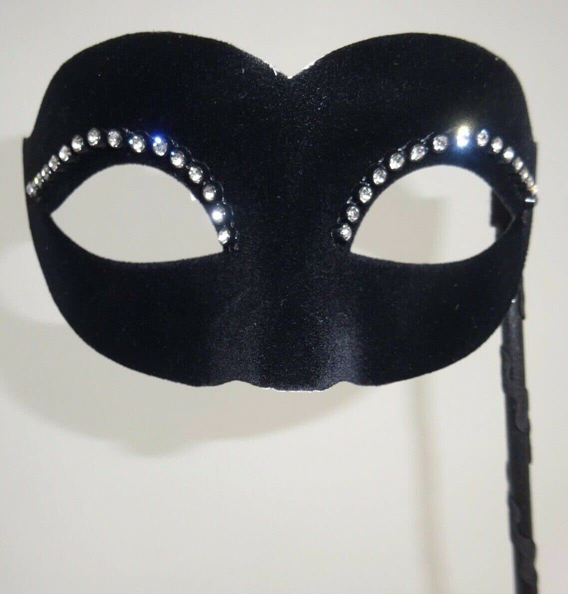 Mask & Co Ladies Quality Black Velour with Diamontes Venetian Masquerade Party Ball Eye Mask on a Stick
