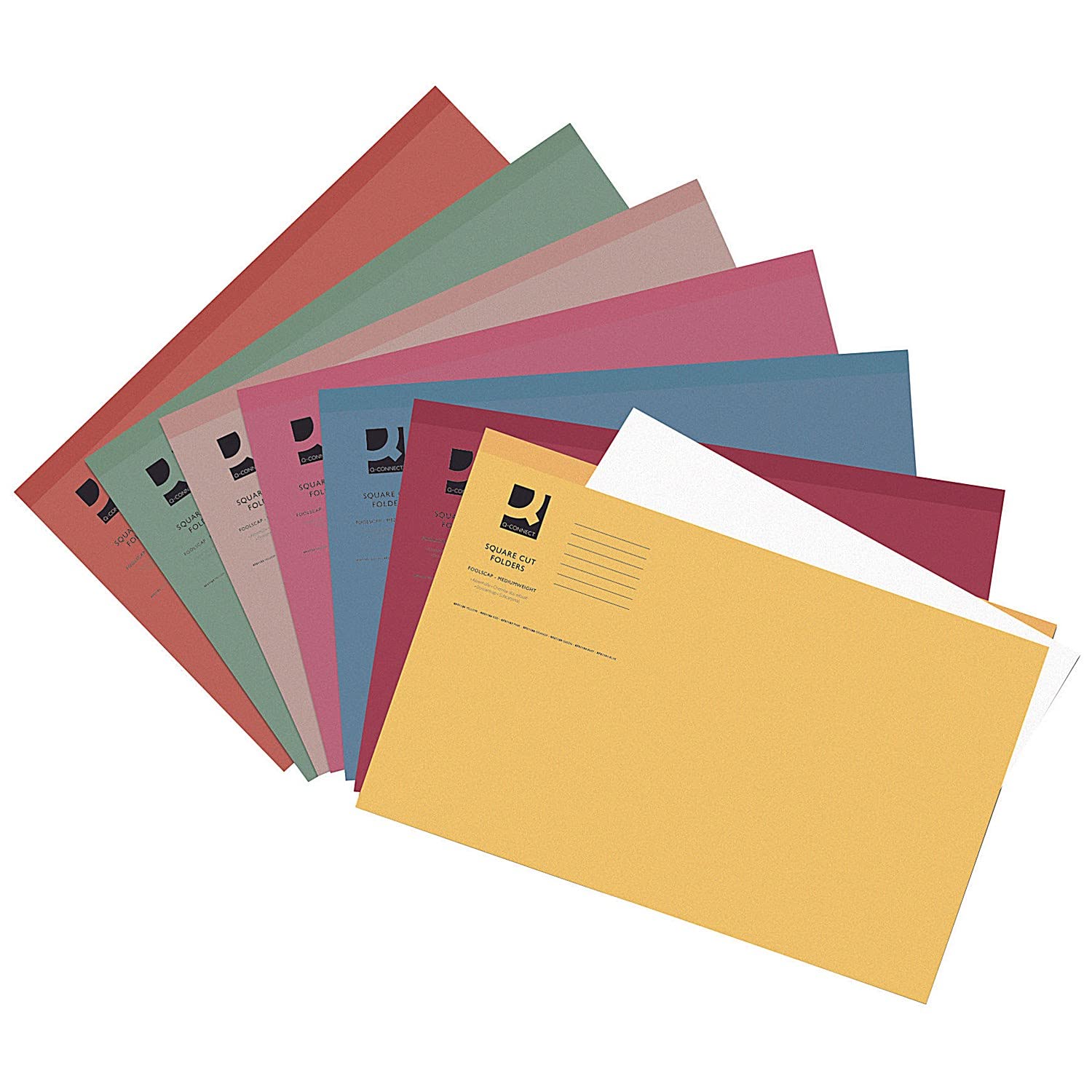 Q-Connect Square Cut Folder Lightweight 180gsm Foolscap Assorted (Pack of 100) KF01491