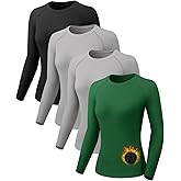 Mexholin 4 Pack Thermal Long Sleeve Shirts for Women Fleece Lined Thermal Underwear Tops Basic Compression Shirts