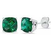 Amazon Collection 925 Sterling Silver Cushion Cut Birthstone Stud Earrings for Women