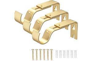 IFELS Heavy Duty Adjustable Curtain Rod Brackets, Curtain Rod Wall Bracket Hooks for 1 or 7/8 Inch Curtain Rod (Gold, Set of 3)