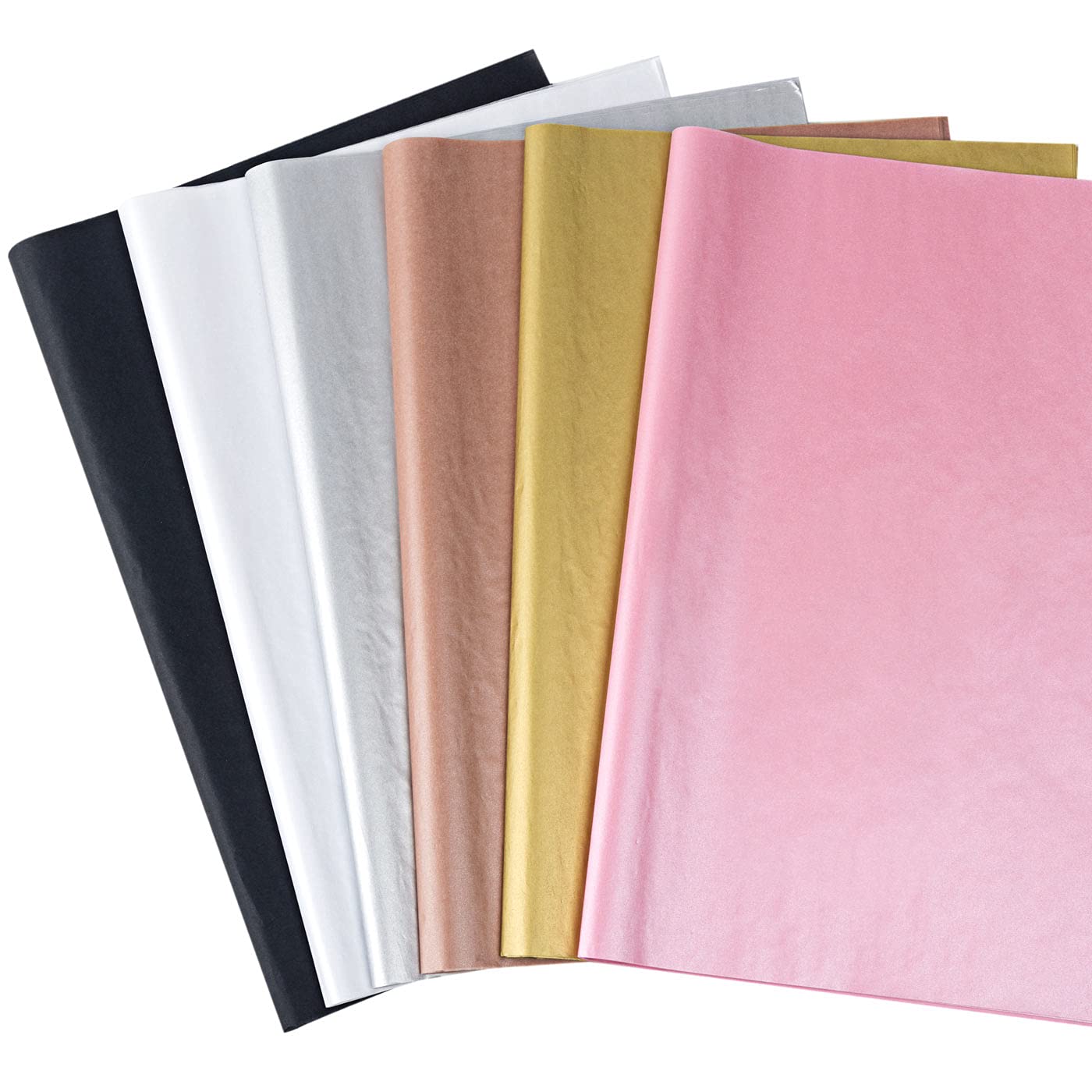 Feibmir 60 Sheets Kraft Tissue Paper Sheets Gift Wrapping Paper Sheets Color for Gift Wrapping and Handmade Decoration, 50 x 35 cm (Rose Gold,Silver, Pink, Black, White)