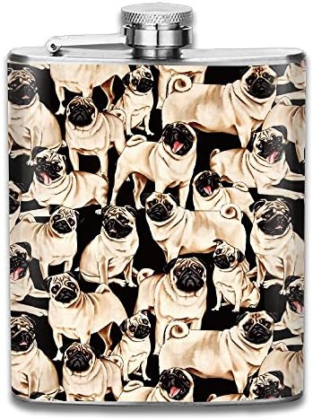 Pugs Dogs Bulldog Puppy Life 7 Oz Liquor Hip Stainless Flask