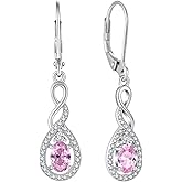 Lwsary Oval Cut Dangle Drop Earrings 925 Sterling Silver Infinity Twisted Leverback Earrings Birthstone Jewelry for Women