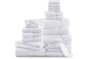 LANE LINEN 24 Piece Bathroom Towels – 100% Cotton Bath Towels Set, Quick Dry, Durable & Absorbent, 2 Bath Sheets, 4 Fingertip, 4 Bath, 6 Hand Towel & 8 Washcloths, Comfort Made for Family – White