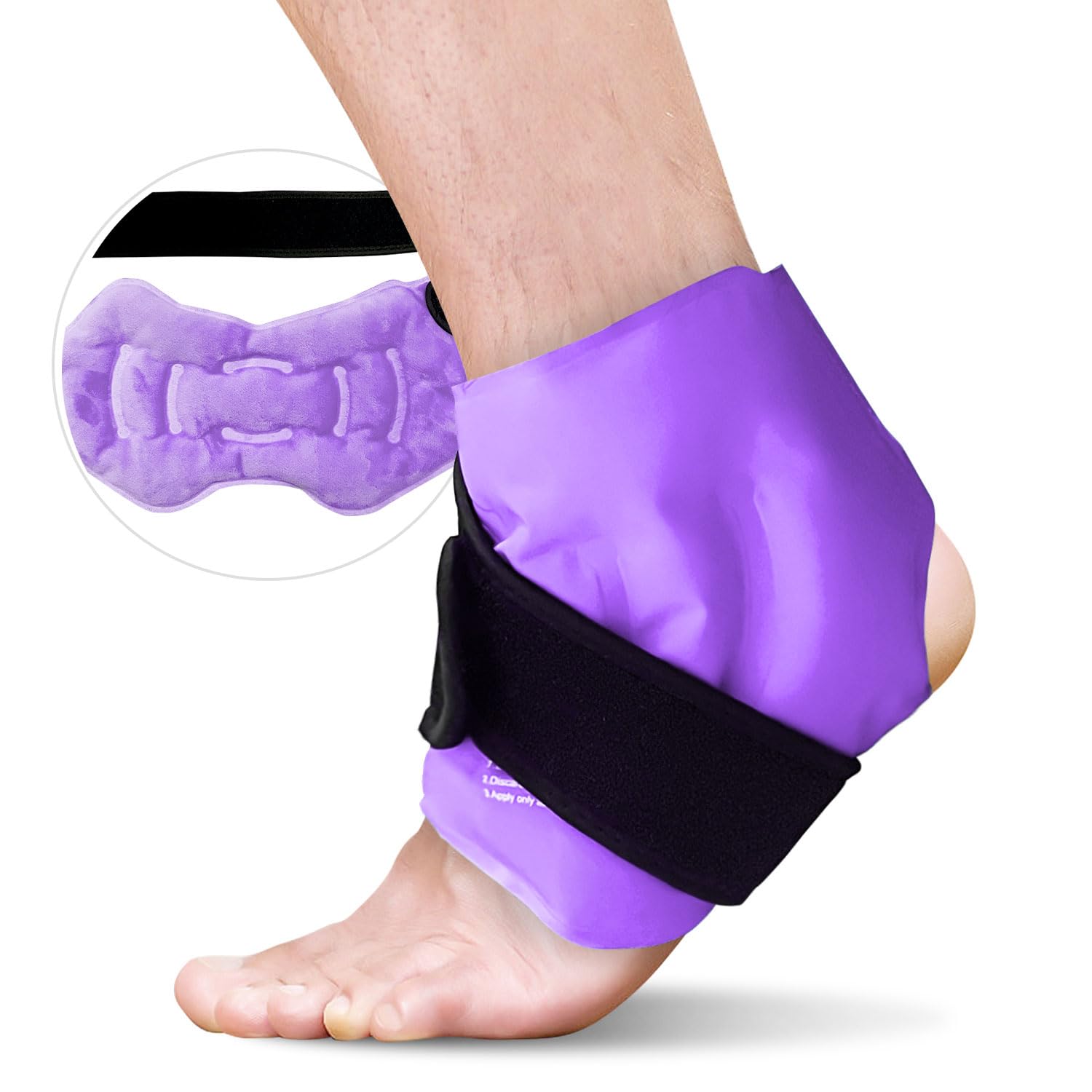 Photo 1 of RelaxCoo Ankle Ice Pack Wrap, Reusable Gel Ice Pack for Foot Ankle Heel, Cold Compress Therapy for Pain Relief, Injuries, Achilles Tendonitis, Plantar Fasciitis, Sprains, Swelling - Purple