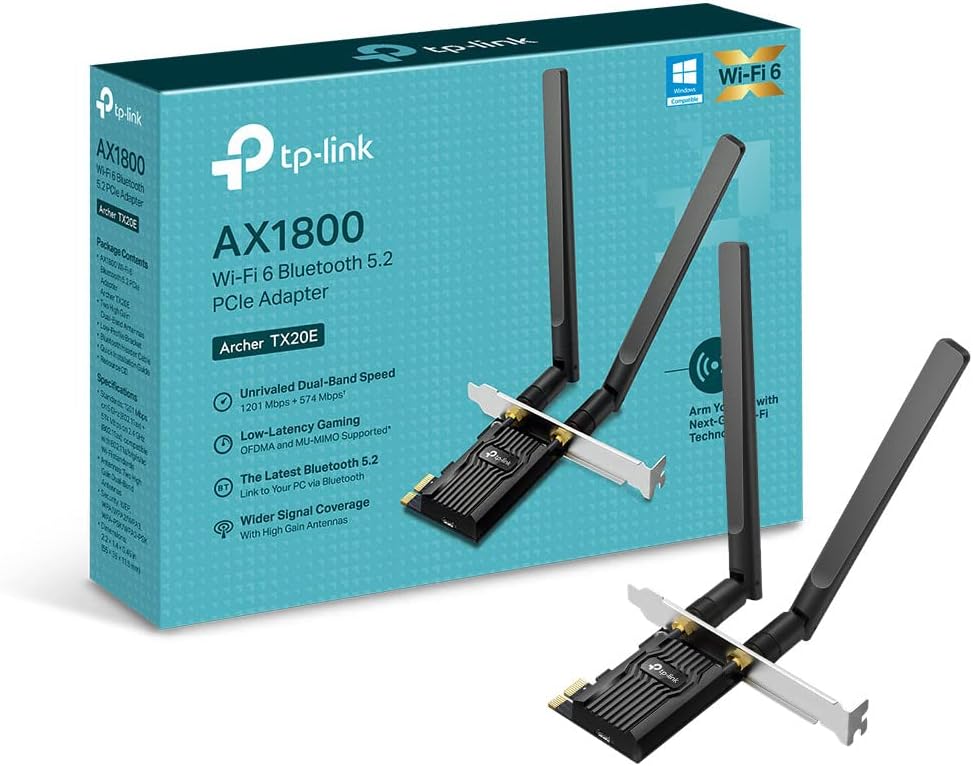 TP-Link Archer TX20E AX1800 PCIe WiFi 6 Adapter Dual Band MU-MIMO WPA3