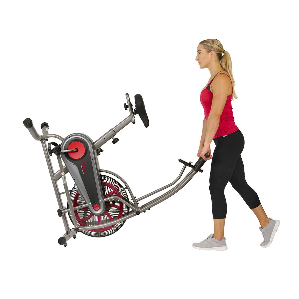 Sunny Health & Fitness Fan Bike Trainer w/Digital Monitor, Air Cardio Exercise for Full Motion Arm/Leg Training at Home and Adjustable Cushion Seat, Optional 4-way Adjustment