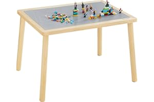 Beright Kids Table Actvity Table with 3 Baseplates Grey, Building Block Table with Double-Sided Tabletop, Indoor Sensory Table, not with Storage Bin