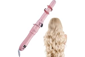 TANSHINE Rotating Curling Iron,1.1IN Curling Iron Automatic Hair Curler for Long Hair,Auto Waver Self Hair Curler Wand,Rotating Hair Spinning Curling Iron with Long Barrel 28mm,Dual Voltage,Pink