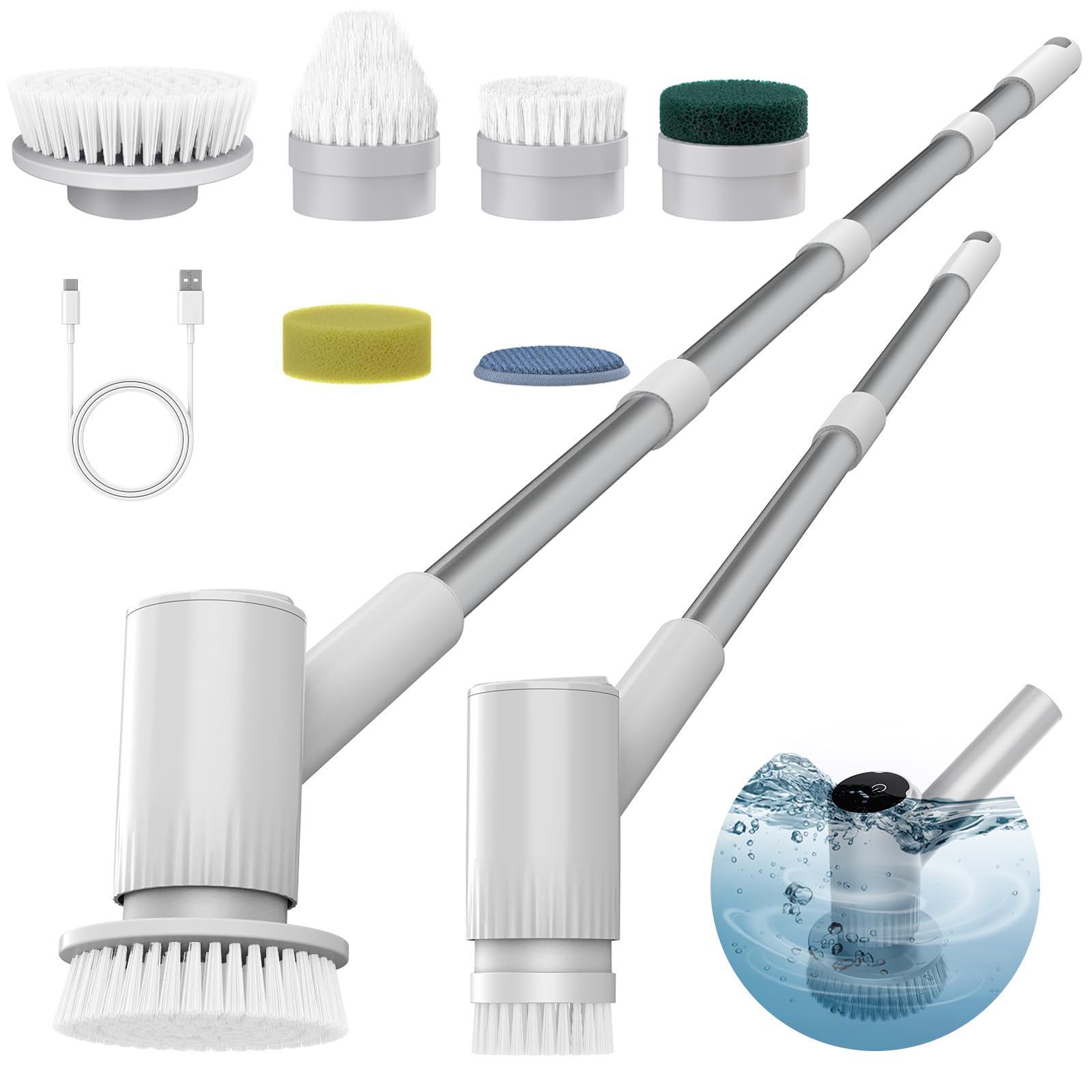 Photo 1 of AIRROBO Electric Spin Scrubber, Cordless Electric Scrubber for Cleaning, 300 Mins Runtime, 6 Brush Heads, 47" Adjustable Handle, IPX7 Waterproof for Bathroom, Kitchen, Floors, Tiles, Car Cleaning