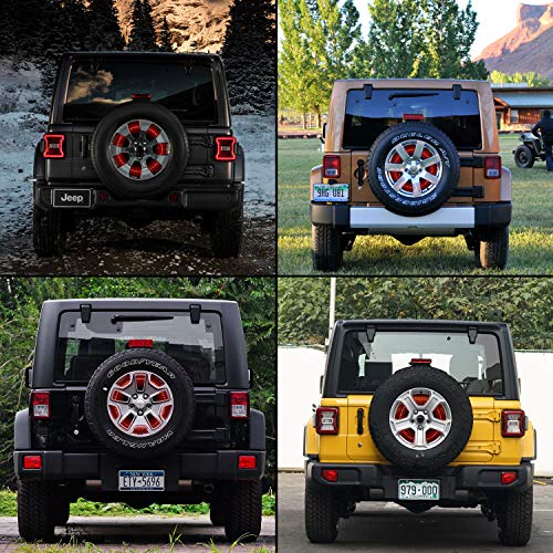 Spare Tire Brake Light for Jeep Wrangler JK JKU(2007-2017), Third 3rd Brake Tail Lamp, Round Stop Lights, Red LED Wheel Ring Lights, Black Exterior