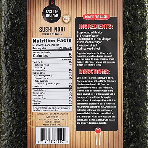 Best of Thailand Organic Sushi Nori Seaweed Sheets Resealable Bulk