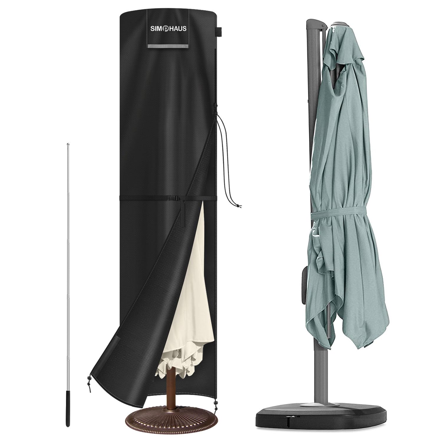 SIMPHAUS Outdoor Umbrella Cover Double Parasol Cover Garden Umbrella Cover Large Patio Umbrella Cover Parasol Covers Waterproof Protective Parasol Cover,Durable,Anti-UV,420D Oxford Fabric 270x60/60cm