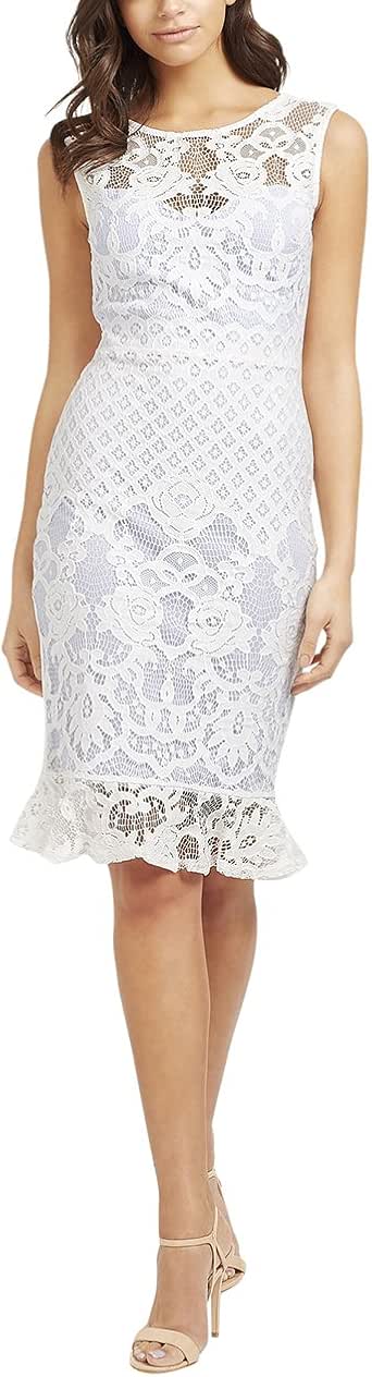 LIPSY Womens Lace Overlay Built Up Frill Hem Dress White at Amazon Womenâs Clothing store