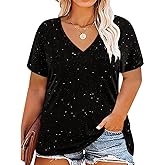 RITERA Plus Size Tops for Women Oversized Summer Basic V Neck Short Sleeve Henley Shirt Casual Tunic Shirts XL-5XL