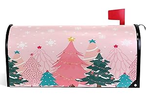 WAMIKA Christmas Tree Pink Magnetic Mailbox Covers Winter Snowflake Xmas Mailbox Cover Standard Size Full Magnet Garden Yard Porch Mail Boxes Cover Holiday Decorations 21" L x 18" W