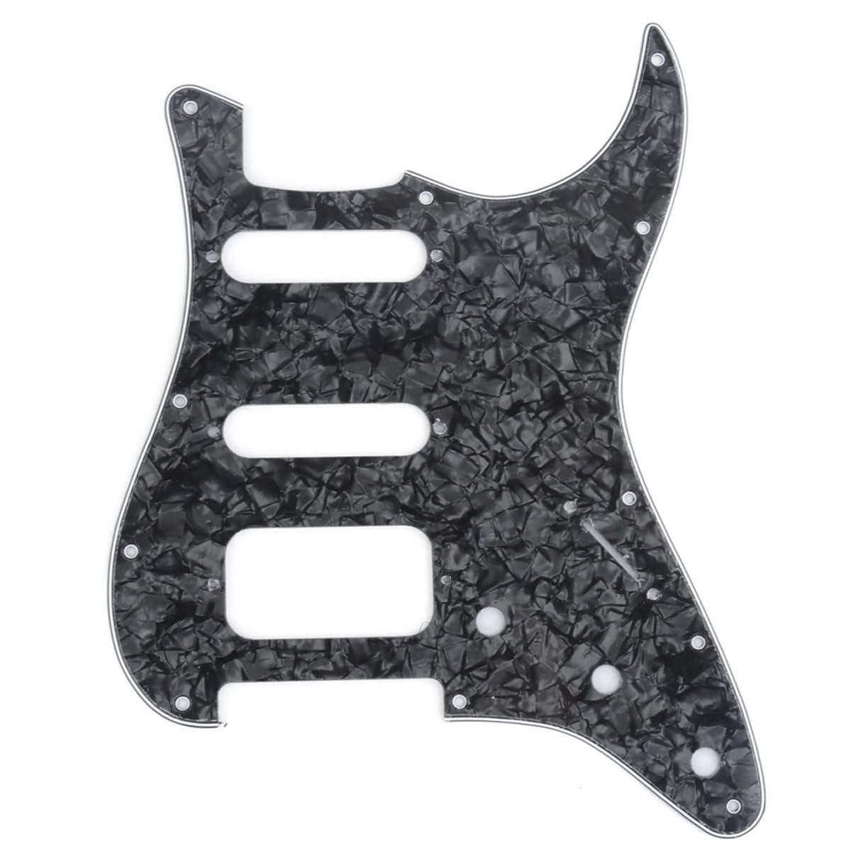 Musiclily Pro 11-Hole Round Corner HSS Guitar Strat Pickguard for USA/Mexican Stratocaster Open Pickup, 4Ply Black Pearl — image 1