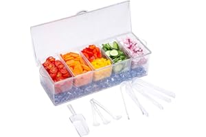 VWMYQ MJM Condiment Server, Tray, ice Party Serving bar, Chilled Caddy, bar Garnish Holder on ice, Dispenser, Salad Platter, Compartment Tray with lid