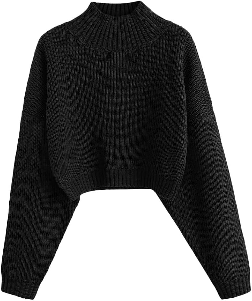black crop roll neck jumper