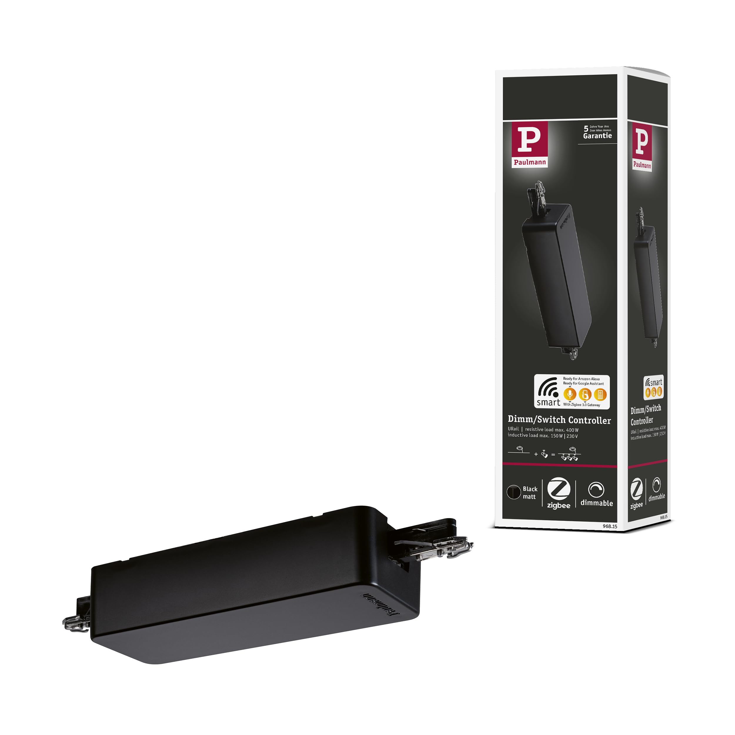 Paulmann 96815 Smart Home Zigbee 3.0 Dimm/Switch URail rail adapter 155x56mm black matt rail system — image 1