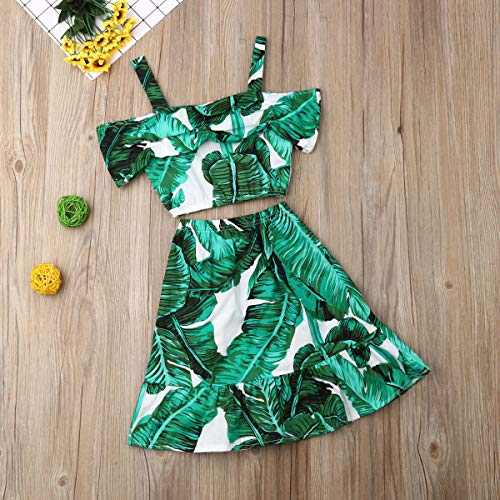 Toddler Baby Girls Ruffle Strap Top+Boho Floral Skirt Summer Outfit Clothes Two Piece Set (Full Leaf Skirt Set, 1-2T) - Thumbnail 6