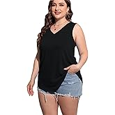 CARROTMOB Plus Size Sleeveless Tops Women Casual Summer Sleeveless Loose Fit V Neck Ladies Basic Tshirt