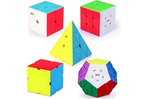 Roxenda Speed Cube Set, [5 Pack] Magic Cube Bundle of 2x2 3x3 Skew Megaminx Cube and Pyramid Cube Smoothly Stickerless Speed Cubes Collection for Kids Teens & Adults