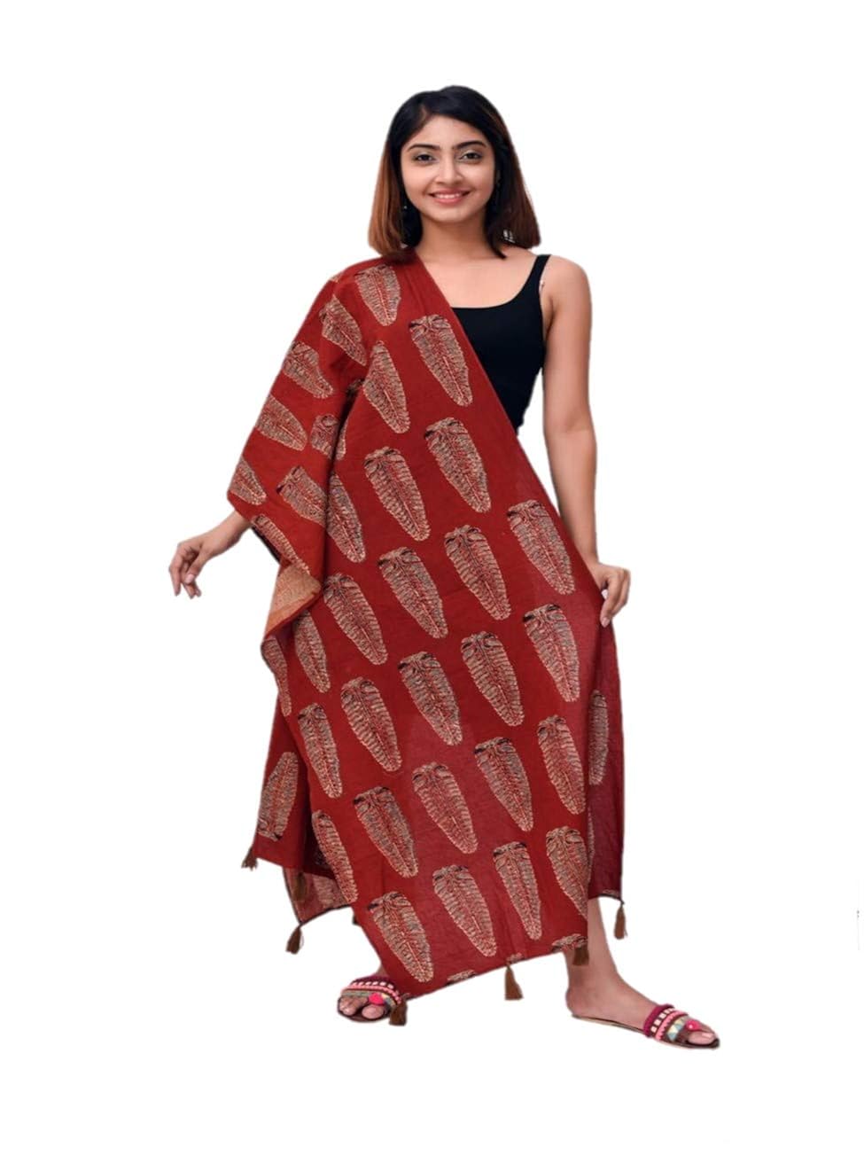 gleamberry women's maroon ajrakh block print cotton stole_gbacs1083