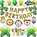 PartyBuzz Jungle Safari Theme Party Supplies - 75 Pack Birthday Decoration Kit - Happy Birthday Banner, Zoo Cupcake Toppers, Wild Animal Balloons - Monkey Giraffe Zebra Lion Tiger
