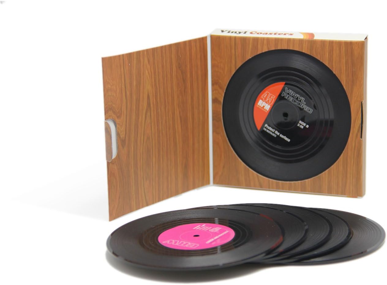DuoMuo Coaster Vinyl Record Disk Coasters for Drinks - Tabletop Protection Prevents Furniture Damage (6 PCS Vinyl): Home & Kitchen