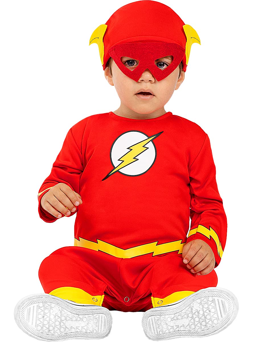 Funidelia | The Flash Costume for Babies OFFICIAL Superheroes, DC Comics, Justice League - Costumes for kids, accessory fancy dress & props for Halloween, carnival & parties - 0-6 months - Red