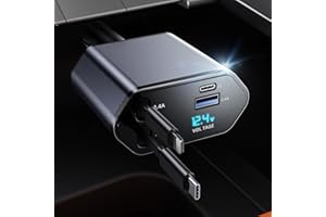 Retractable Car Charger 4 in 1 Fast Car Phone Charger Adapter 63W Retractable Cables (2.6ft) 2 USB Ports Car Charger Compatib