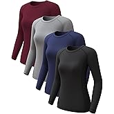4 Pack Women's Long Sleeve Compression Shirts, Dry Fit Workout Athletic Sun Protection Cooling Tops for Yoga Running Gym