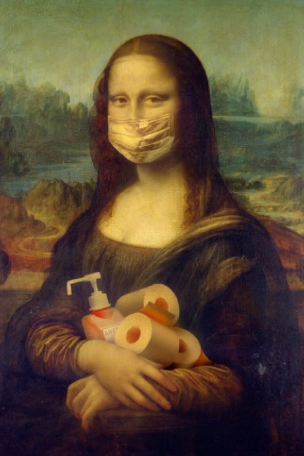Mona Lisa Wearing Mask and Holding Toilet Paper and Hand Sanitizer Journal, Mona Lisa COVID 19 Journal, Mona Lisa Coronavirus Notebook, Diary, 120 Lined Pages