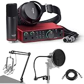 Focusrite Scarlett 2i2 4th Gen USB Interface w/Mic, Headphones, S/W Suite, Bundle With H&amp;A Pop Filter, Broadcast Arm With 10' XLR Cable
