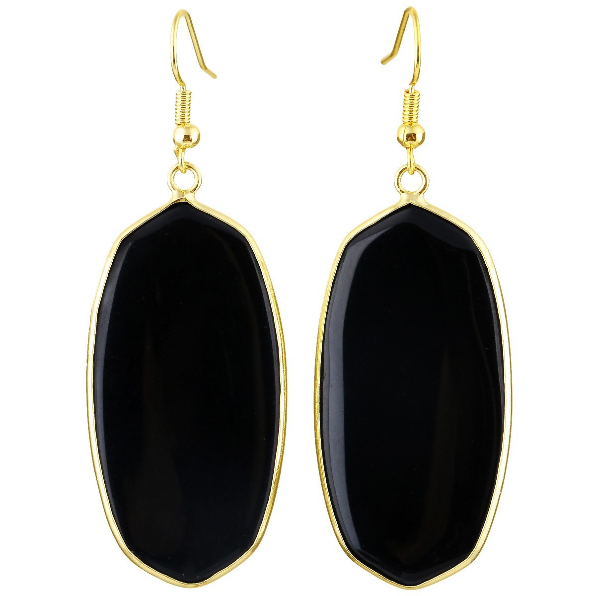 mookaitedecor Black Agate Stone Dangle Drop Earrings for Women, Black Stone Earrings Gold Plated Earrings Healing Crystal Earrings Rectangular Drop Earrings — image 1
