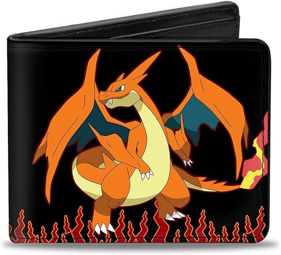 Amazon Co Jp 二つ折り財布 メガリザードンy スタンディングポーズ フレーム ブラック オレンジ レッド 服 ファッション小物