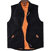 Lisskolo Men's Quilted Lined Vest Washed Canvas Winter Warm Outdoor Hunting Work Utility Travel Vest Jacket