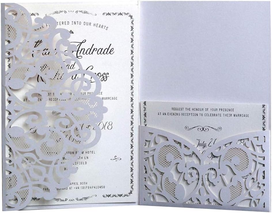 20pcs 3 Folds Laser Cut Lace Flower Pattern Invitations Cards for Marriage Engagement Wedding Baby Shower Birthday Party Supplies