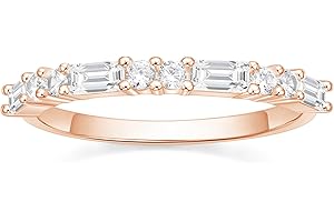 SHINYSO Wedding Band for Women Cubic Zirconia Ring Baguette Round Thin Stackable Rings Eternity Band for Her Gold/Silver/Rose Gold Size 4-10