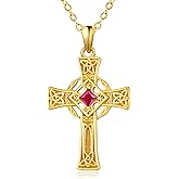 JIYVY32 Valentine's Day Irish Jewelry Celtic Cross Necklaces for Women Anniversary Birthday Gift Protection Christian Cross with Square Birthstone