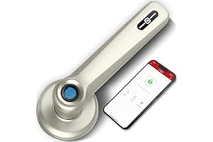 Geek Smart Door Lock with App, Fingerprint Door Lock Handle, Smart Door Knob Door Levers, Biometric Door Lock, Keyless Entry Door Lock with Handle for Bedroom, Office, Silver