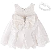 Baby Girls Dress Christening Baptism Party Formal Dress with Headwear
