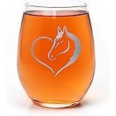 Promotion & Beyond Heart Horse Design Love Horse Riding Ranch Farmhouse for Animal Lovers Stemless Wine Glass