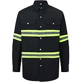 Ousafeve Class 3 Hi Vis Button Up Safety Work Shirts for Men Reflective | 360 Reflective Visibility, 80/20 Polyester-Cotton Blend, All-Day Comfort, Visibility Class 3, High-Density Stitching