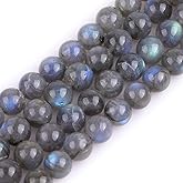 GEM-Inside AAA Grade Natural Blue Rainbow Flash Gray Labradorite Gemstone Beads for Jewelry Making Loose Beads 15" (AA Smooth, 8mm)